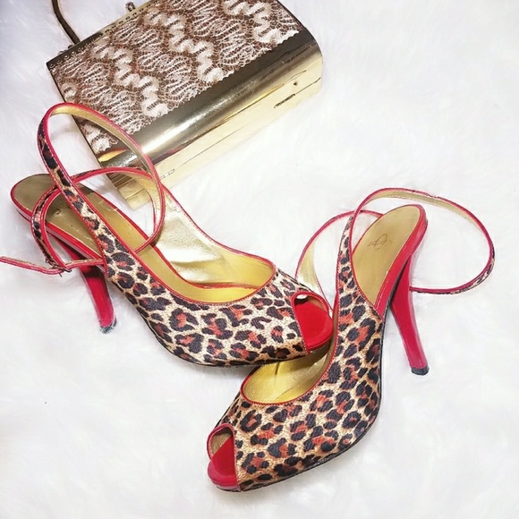 Joey Shoes - Joey Red Ankle Strap Heels Size 8.5 Cheetah Shoes
